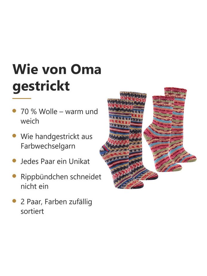 Black Snake Thermosocken Warme Wollsocken wie von Oma gestrickt für Damen Herren bunt geringelt (Socken-Set, 2-Paar, Bunt sortiert 39/42) Stricksocken mit 70 % Wolle aus Farbwechselgarn und klassischer Ferse Bild 5