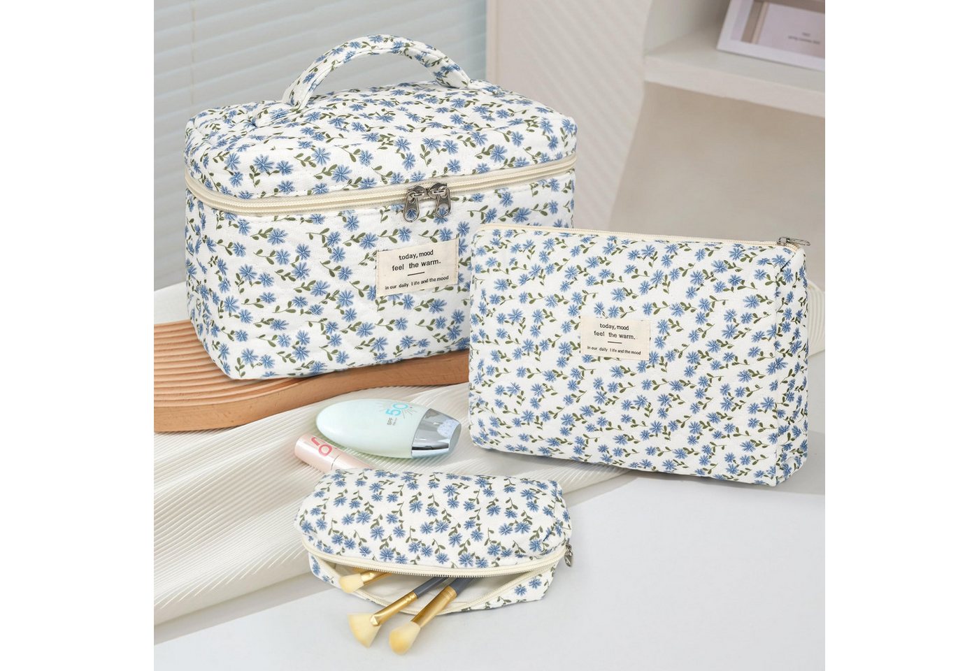 FOUORTUNATE-BEE Kosmetiktasche Kosmetiktaschen 3er Set Damen, Kulturtasche in 3 Größen, Reiseetui für Make-up, Pflege, Schmuck, Pinsel und Kleinteile