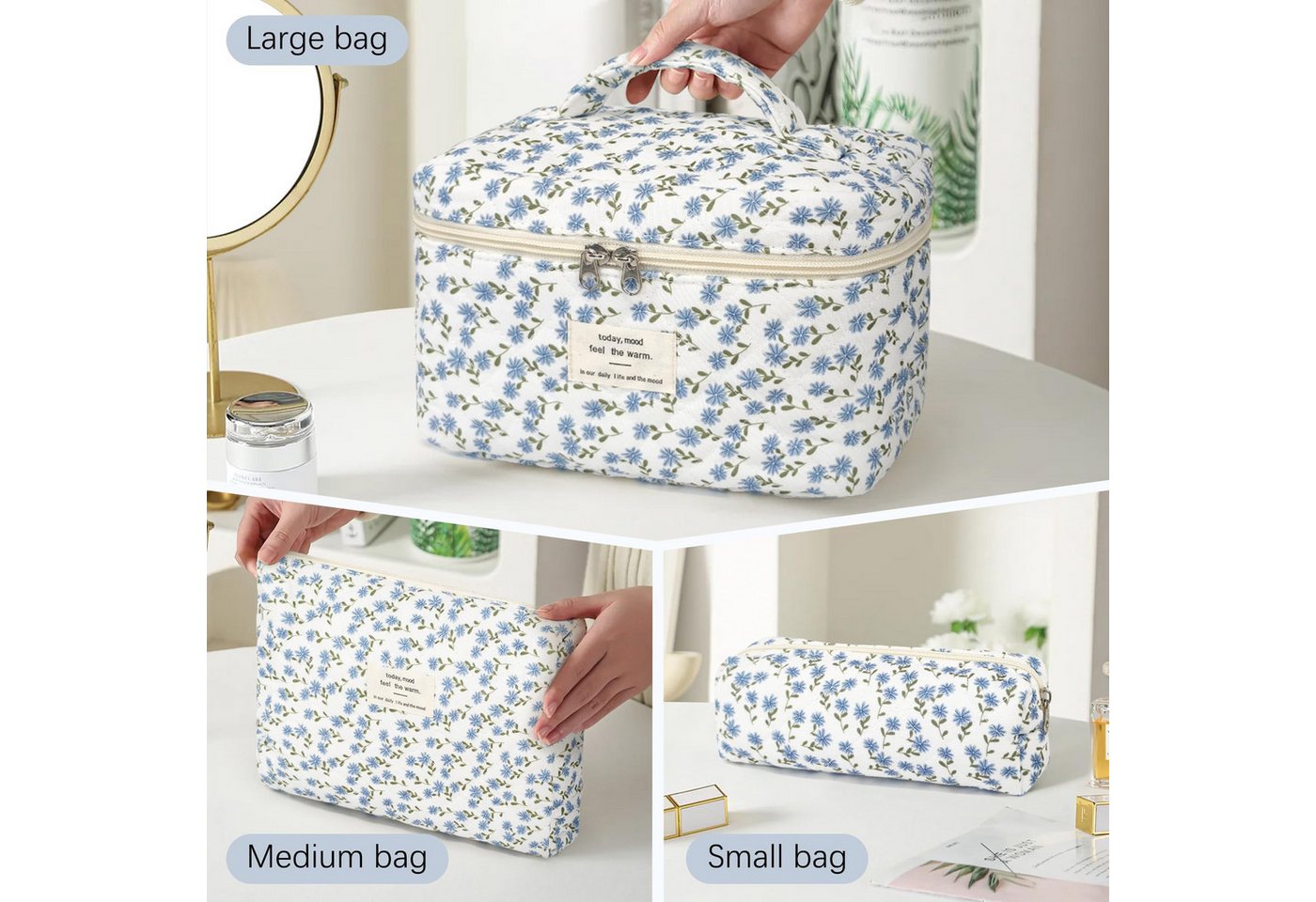 FOUORTUNATE-BEE Kosmetiktasche Kosmetiktaschen 3er Set Damen, Kulturtasche in 3 Größen, Reiseetui für Make-up, Pflege, Schmuck, Pinsel und Kleinteile Bild 2