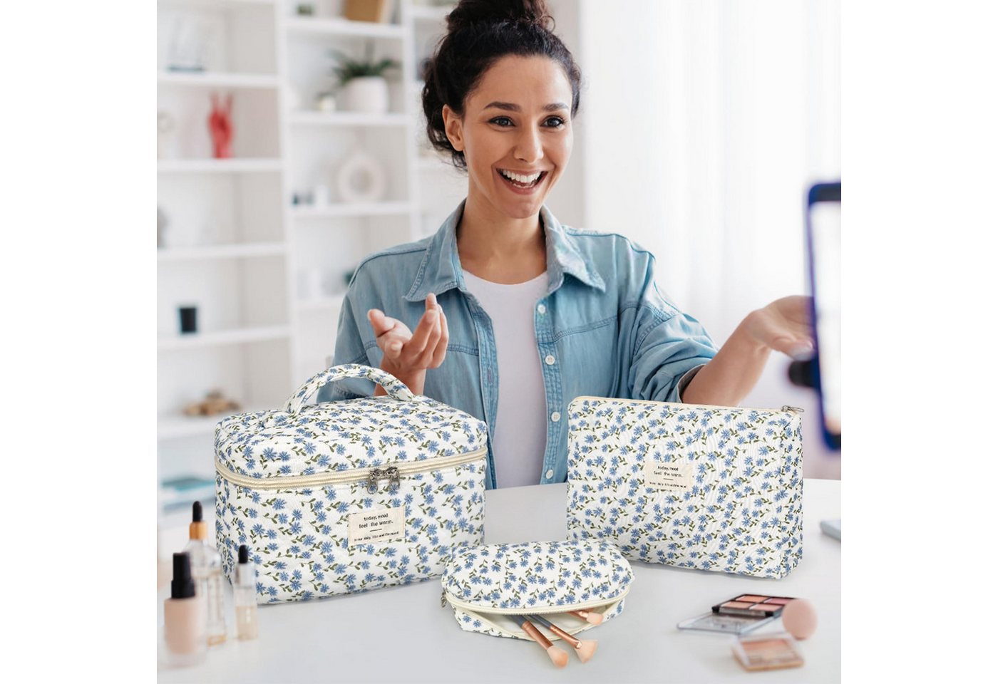 FOUORTUNATE-BEE Kosmetiktasche Kosmetiktaschen 3er Set Damen, Kulturtasche in 3 Größen, Reiseetui für Make-up, Pflege, Schmuck, Pinsel und Kleinteile Bild 3