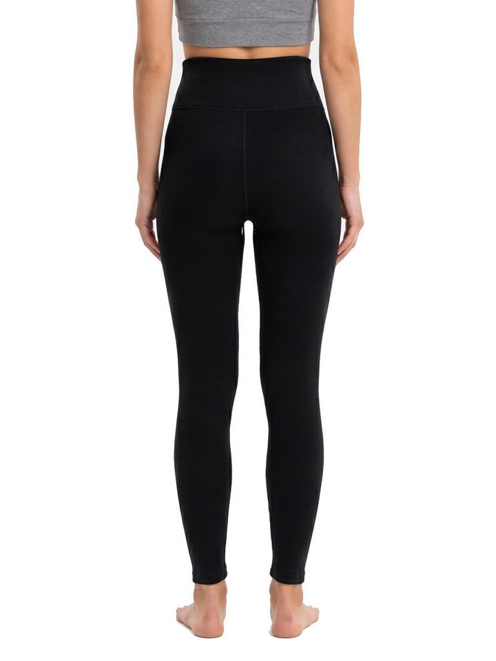 Black Snake Thermoleggings für Damen gefüttert mit Teddyfell-Sherpa und blickdichtem High Waist (Einzelstück, 1-tlg., Schwarz L/XL) Schwerer Rippstrick 240 g/m² mit wollweißen Kanten und rundum dehnbar