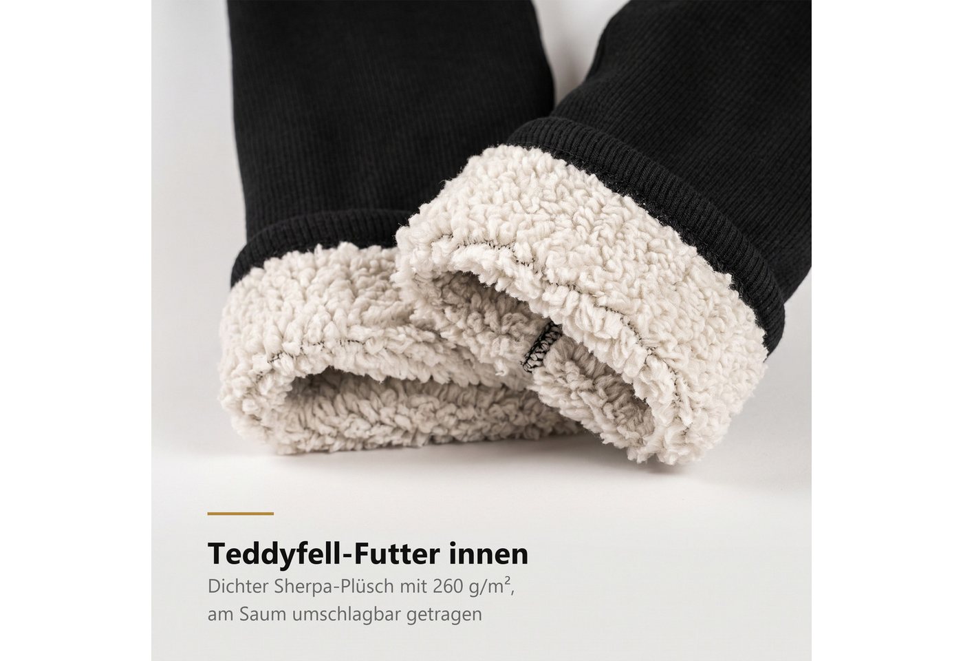 Black Snake Thermoleggings für Damen gefüttert mit Teddyfell-Sherpa und blickdichtem High Waist (Einzelstück, 1-tlg., Schwarz L/XL) Schwerer Rippstrick 240 g/m² mit wollweißen Kanten und rundum dehnbar Bild 3