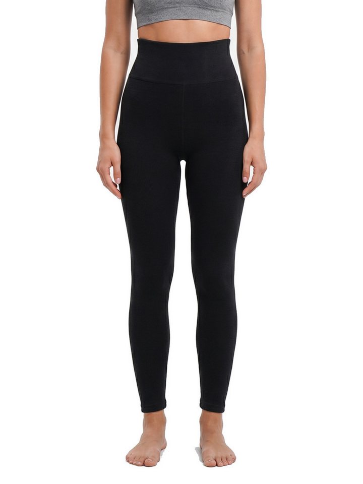 Black Snake Thermoleggings für Damen gefüttert mit Teddyfell-Sherpa und blickdichtem High Waist (Einzelstück, 1-tlg., Schwarz L/XL) Schwerer Rippstrick 240 g/m² mit wollweißen Kanten und rundum dehnbar Bild 5