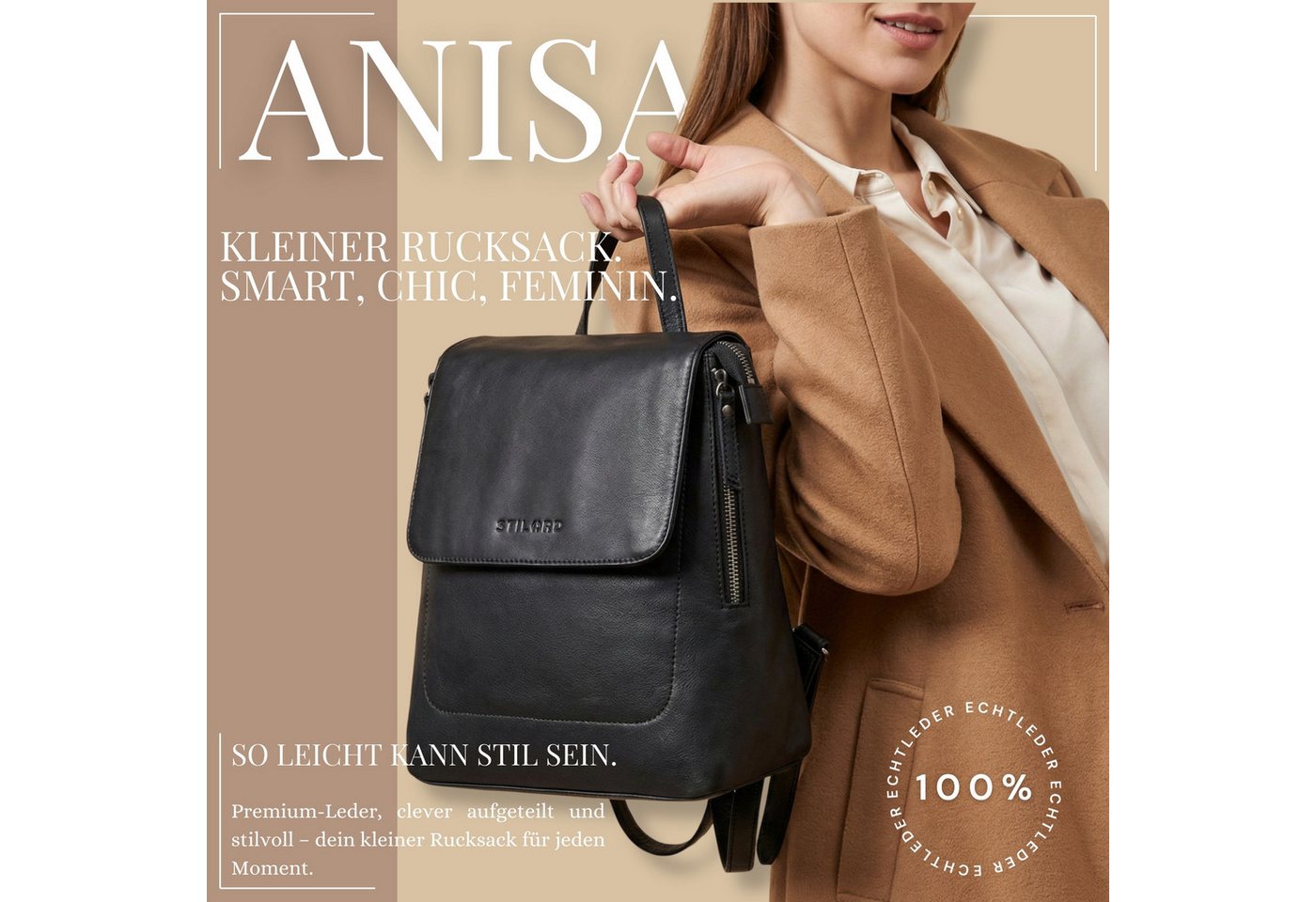 STILORD Cityrucksack "Anisa" Kleiner Rucksack Damen Leder mit vielen Fächern Bild 2