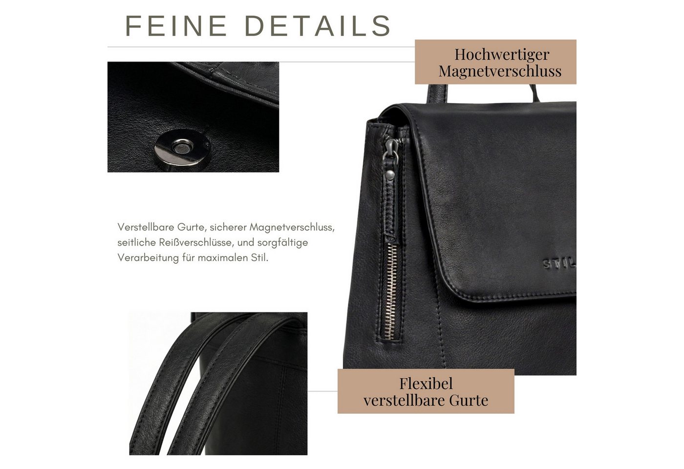 STILORD Cityrucksack "Anisa" Kleiner Rucksack Damen Leder mit vielen Fächern Bild 5