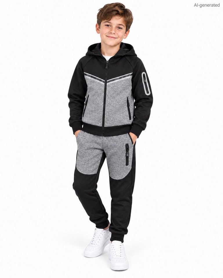 Fashion Boy Trainingsanzug Freizeitanzug 2-teilig – sportlicher Trainingsanzug mit Kapuze JF3668e (Set, Kapuzenjacke und passender Jogginghose) Bild 3