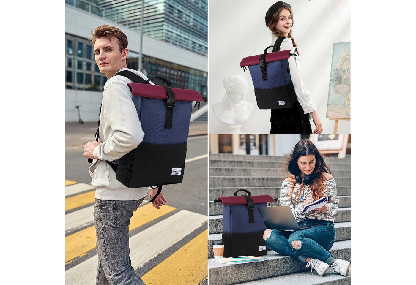 TANTOMI Cityrucksack Rucksack Damen Groß Rucksack Herren Groß Schulrucksack (Arbeitsrucksack viele Fächer mit 15,6" Laptopfach/USB-Anschluss), Unisex Rolltop Rucksack Wasserdicht, Lässiger Backpack Bild 5