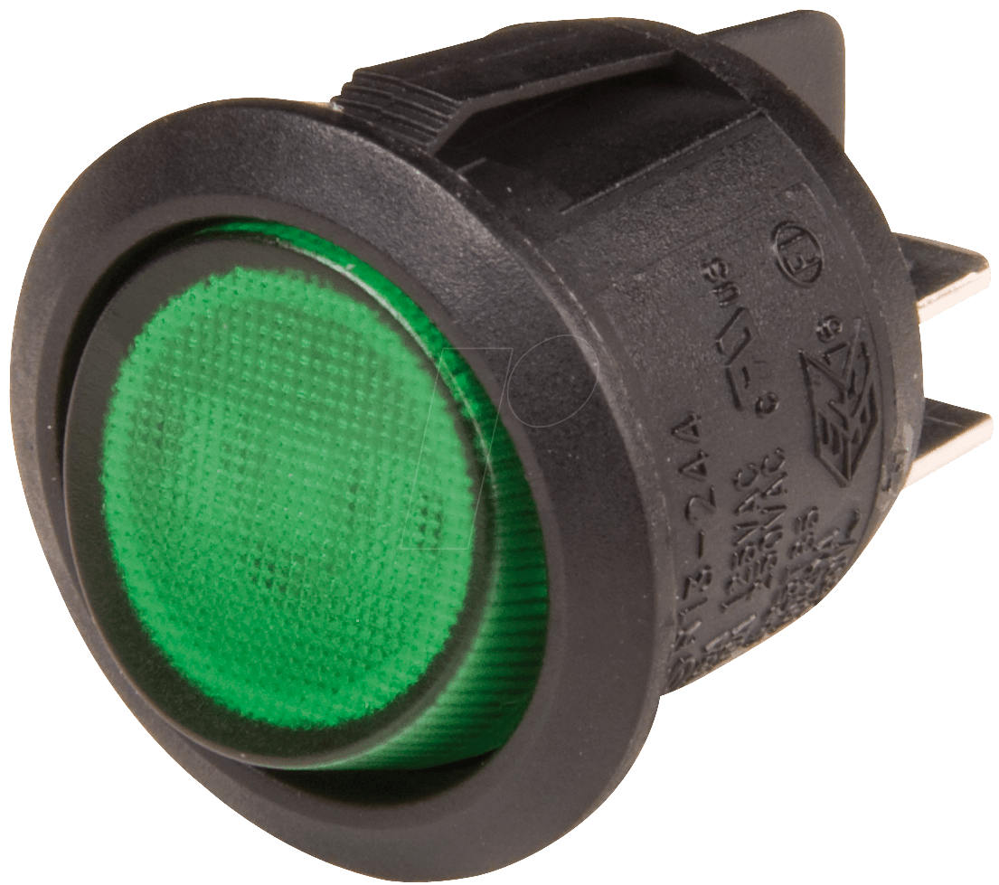 WS R13-244 B-GN - Wippenschalter rund, 2x Ein - Aus, sw/gn
