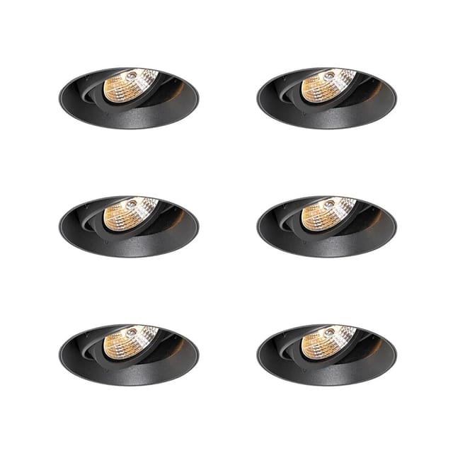 Set Mit 6 Modernen Einbaustrahlern Schwarz Gu10 Ar70 Rund Randlos - Oneon