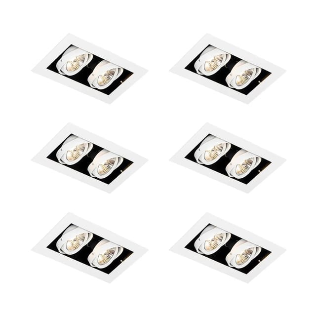 Set Mit 6 Modernen Einbaustrahlern Weiß 2-flammig Verstellbar - Oneon 70