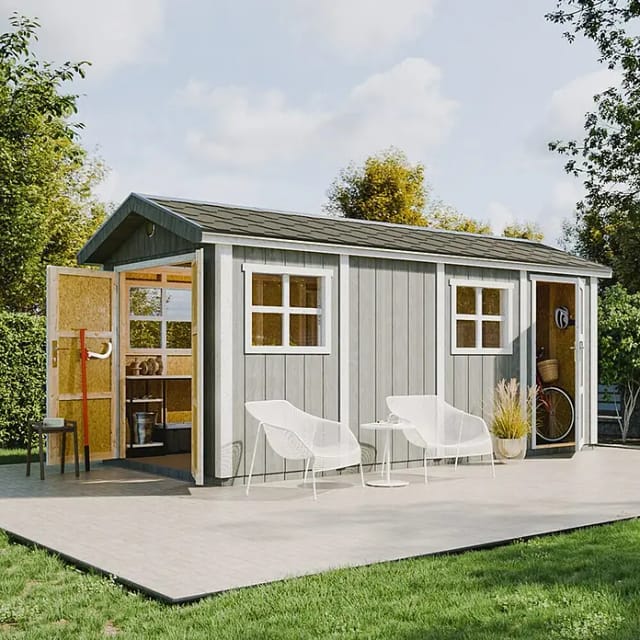 Gartenhaus Premium Qualität 8.52 + 2.95 M² - H252x250x530 Cm - Aufbau Von Lp Smartside Panels – Mit Boden Und Bitumenfliesen – Timbela M915c