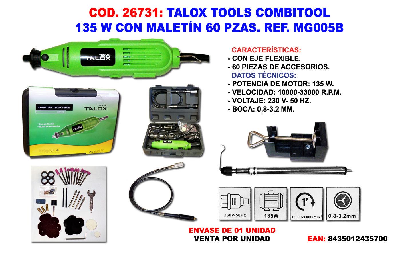 Talox Combitool 135 W Multifunktionswerkzeug Mit Koffer Und 60 Teilen