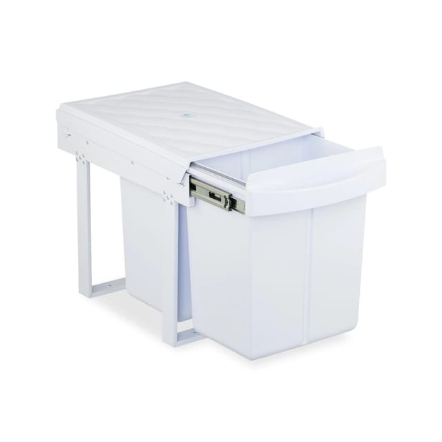 Relaxdays - Einbaumülleimer, 2 Fächer, 2x 20 L, Hxbxt: 41,3 X 34 X 51,8 Cm, Ausziehbar, Müllsystem Unterschrank, Weiß