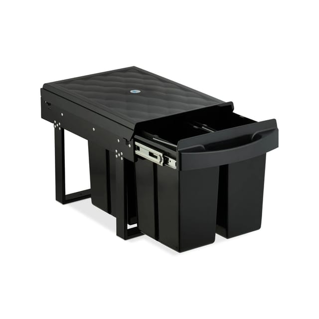Relaxdays - Einbaumülleimer, 4 Fächer, 4x 8 L, Hxbxt: 34,6 X 34 X 51,8 Cm, Ausziehbar, Müllsystem Unterschrank, Schwarz