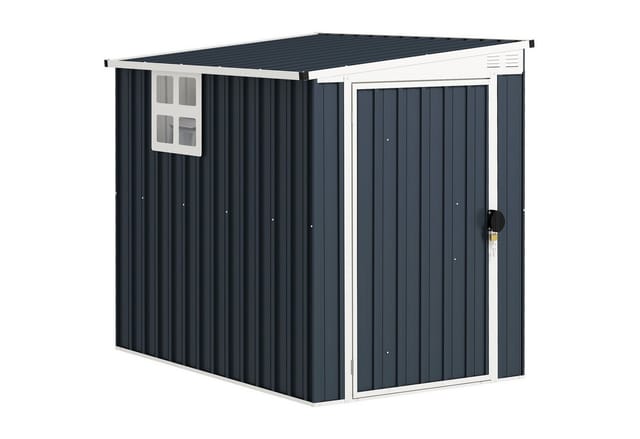 Metall Gerätehaus 2,6m² 128x193x181cm Geräteschuppen Mit Pultdach Fenster Abschließbarer Tür Wetterfest Gartenhaus Outdoor Garten Schuppen Für Hinterhof Außenbereich Dunkelgrau - Outsunny