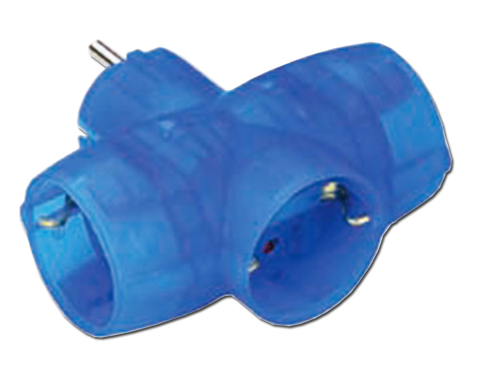 Dreifach Schuko Adapter Transparent Blau 77512