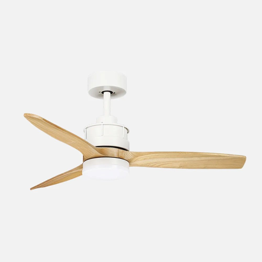 Barrax Gleichstromventilator 18 W, Weiß/buche, 3 Flügel, 6 Geschwindigkeiten, 106°c, Optionale Beleuchtung, 2250 Lm, 3000/4500/6