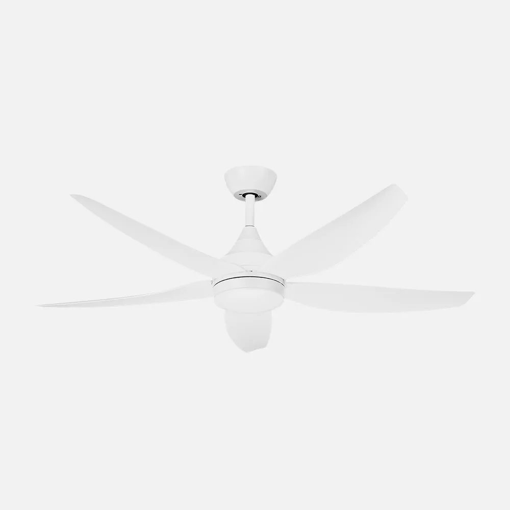 Elda Gleichstromventilator 18 W, Weiß, 5 Flügel, 6 Geschwindigkeiten, 144°c, 2250 Lm, 3000/4500/6500 Kj, Fernbedienung + Speiche
