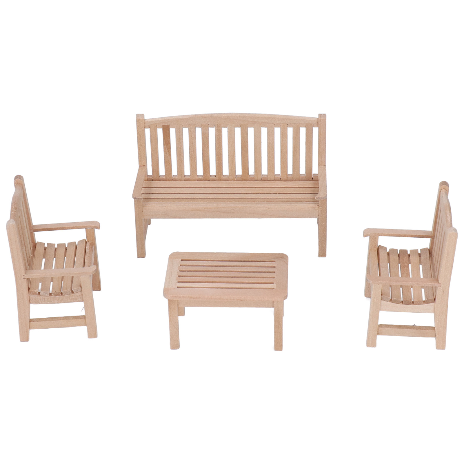 Set Mit 4 Miniatur-holzbänken Für Puppenhäuser Im Maßstab 1:12, Dekorative Gartenmöbel