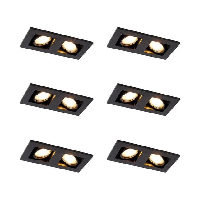 Set Mit 6 Einbaustrahlern Schwarz Rechteckig 2-flammig - Qure
