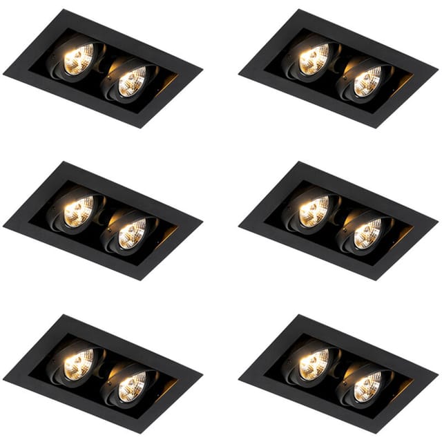 Set Mit 6 Modernen Einbaustrahlern Schwarz 2-flammig Verstellbar - Oneon 70