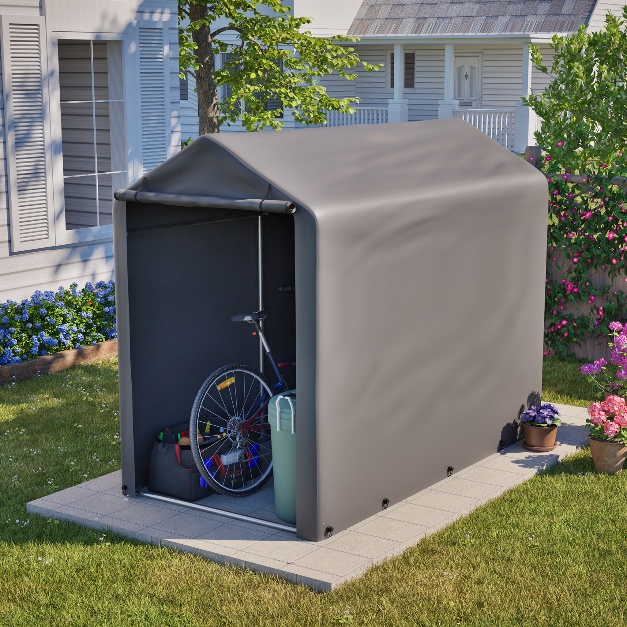 Wetterfeste Fahrradgarage Mit Stahlgestell Und Pe-plane, 187 X 100 X 160 Cm, Dunkelgrau
