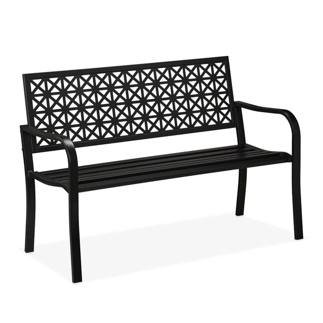 Gartenbank, 2-sitzer, Terrasse, Balkon, Stahl, Geometrisches Design, Hbt: 85 X 127 X 62 Cm, Sitzbank, Schwarz - Relaxdays
