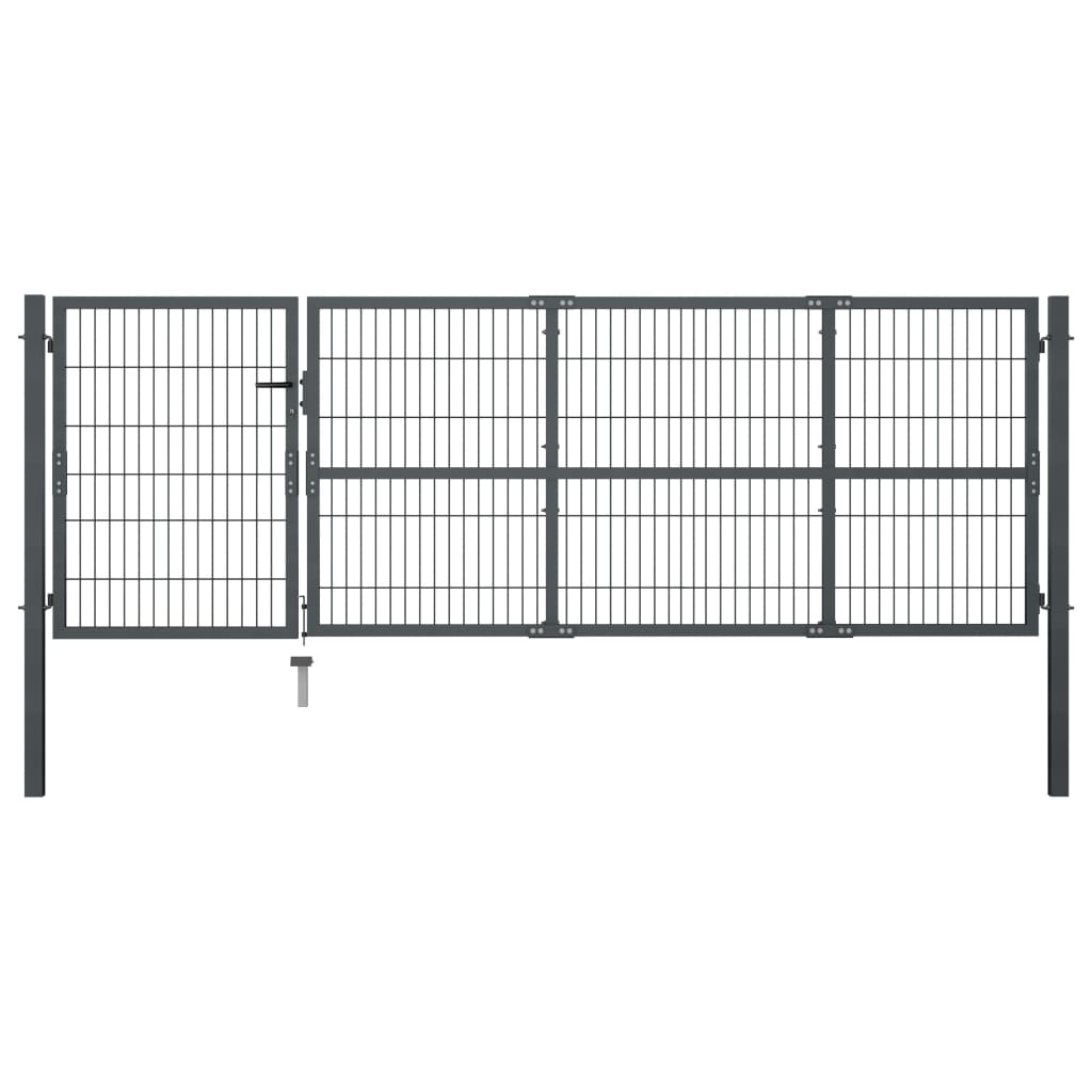 Vidaxl Garden Gate With Posts Steel 350x100 Cm Anthracite