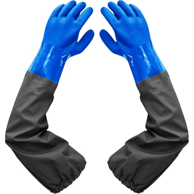 Dépolie Étanche Gants Allongés En Caoutchouc -16pouces, Doublure Floquante, Poignets Élastiques - Pour Nettoyage D'Étang, Industrie Chimique, Agriculture, Pêche, Construction