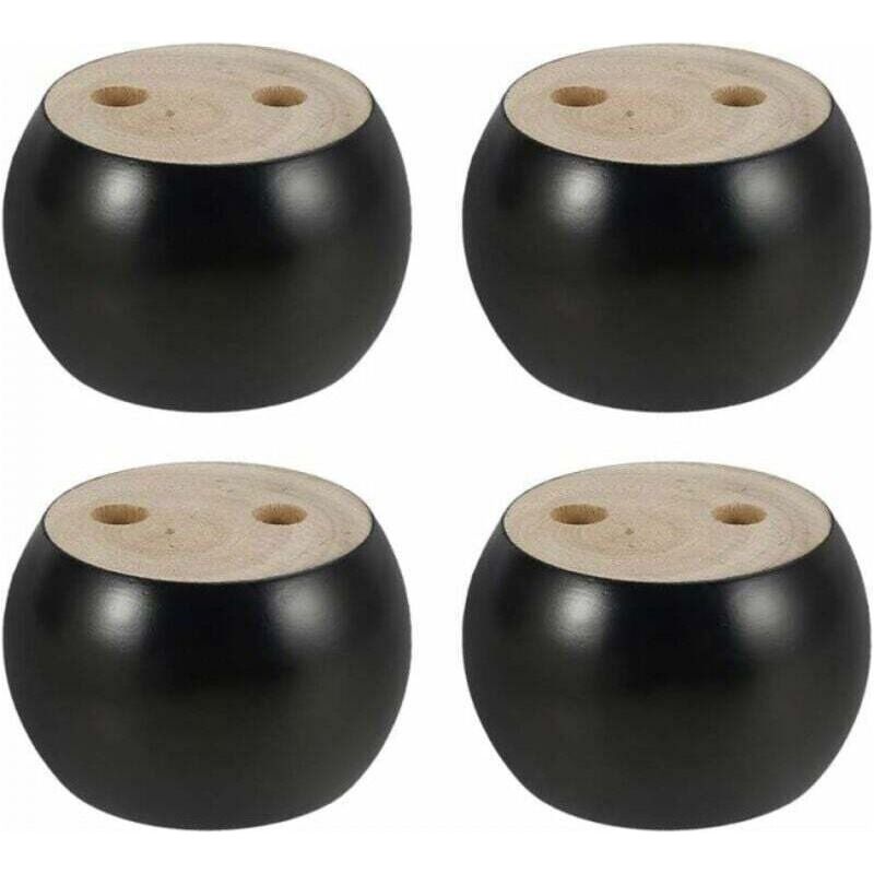 Lot De 4 Pieds De Meuble Ronds En Bois De 5 Cm De Hauteur Pour Canapé, Lit, Fauteuil, Armoire, Avec Vis Et Rubans (noir)