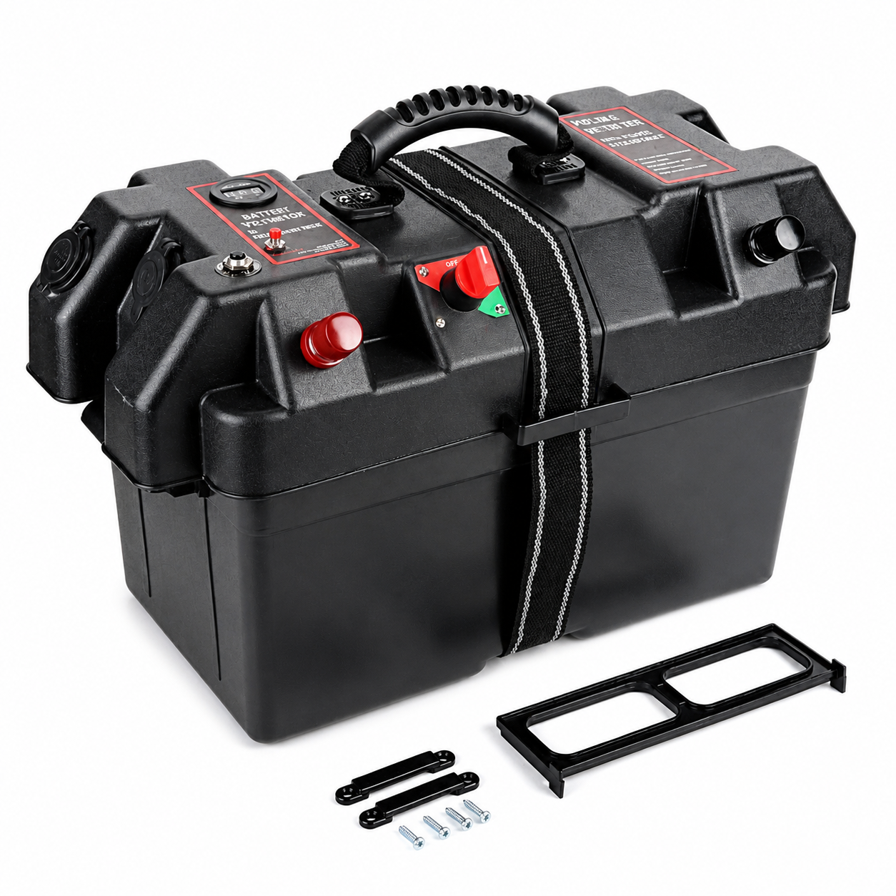Nemaxx® Bb260 12v Batteriebox Batteriekasten Mit Voltmeter, Hauptschalter, 12v Steckdose, 2x Usb, 16a Schutzschalter, Plus-/minuspol & Befestigungsgurt – Für Camping, Boot, Wohnmobil & Offgrid