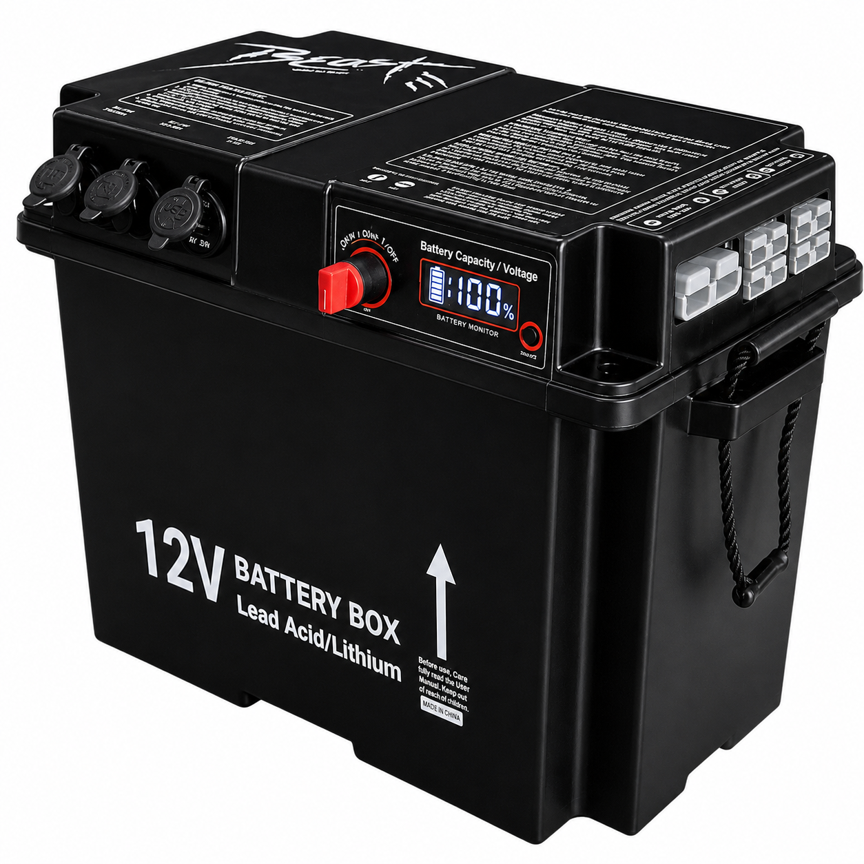 Nemaxx® Bb290 12v Batteriebox Für Agm Gel Lifepo4 Batterien, Batteriekasten Mit Voltmeter, Hauptschalter, 3x 12v Steckdose, 2x Usb, 50a/100a Anderson Anschlüssen Für Camping, Boot, Wohnmobil & Offgrid