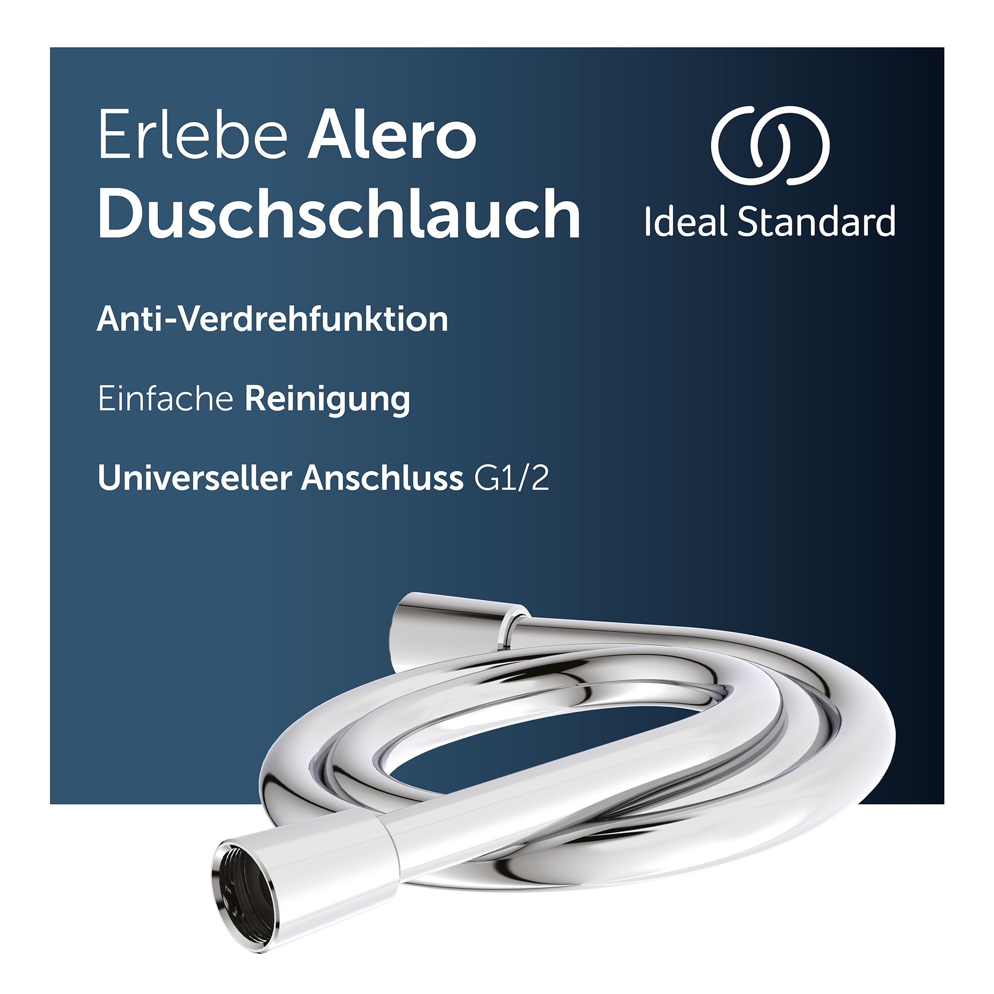 Ideal Standard Alero Brauseschlauch, 1250 Mm ✔ Chrom - Duschschlauch Mit Anti-verdrehfunktion, Universeller G-1/2-anschluss, Modernes Design, Leicht Zu Reinigen, Be192aa