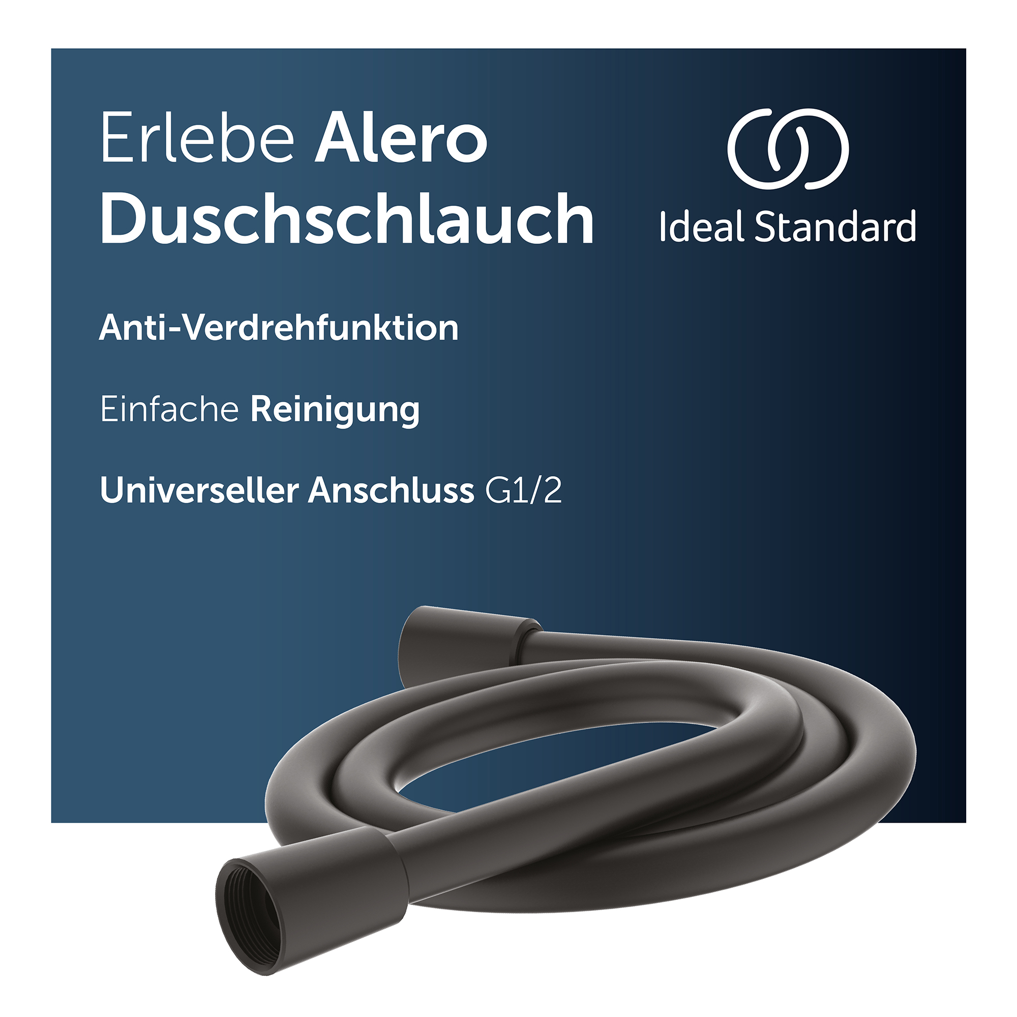Ideal Standard Alero Brauseschlauch, 1750 Mm ✔ Schwarz Matt - Duschschlauch Mit Anti-verdrehfunktion, Universeller G-1/2-anschluss, Modernes Design, Leicht Zu Reinigen, Be193xg