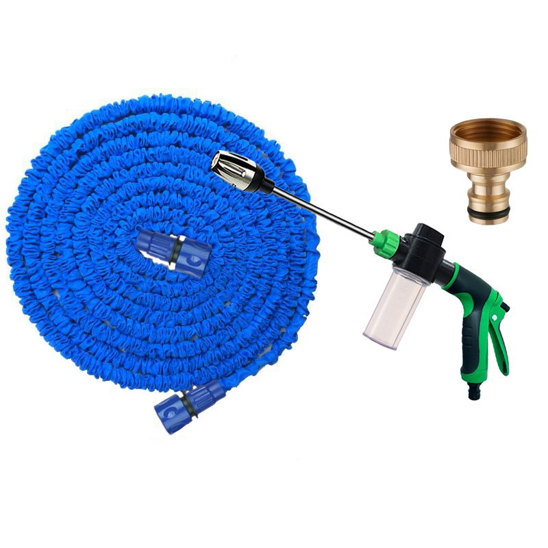 Erweiterbarer Gartenschlauch 25ft (7,5m) - Sprühpistole Mit Langem Stiel Und Grünem Schaumstoffbehälter, Komplettset (blau)-lsw