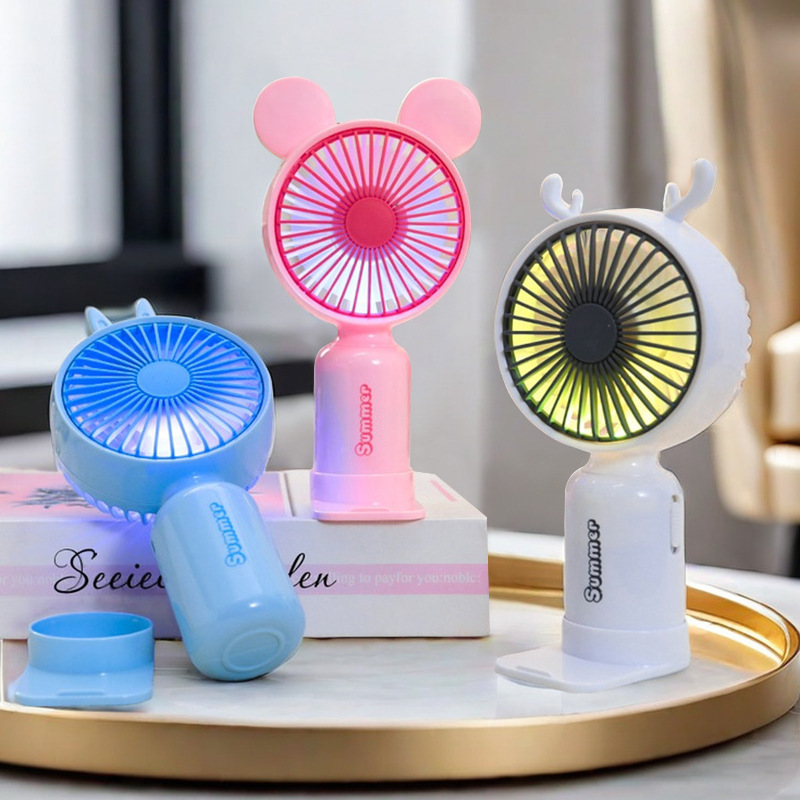 Mini Tragbarer Ventilator Mit Hirschohren - Rosa, Usb-aufladbar, 2 Geschwindigkeiten-lsw