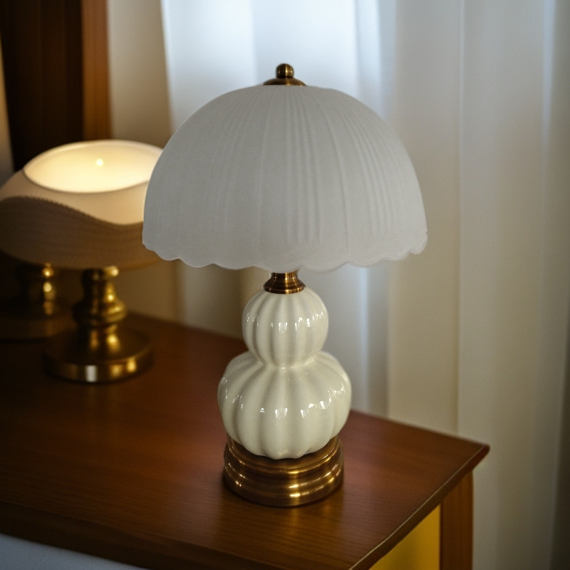 Nachttischlampe Aus Keramik Und Messing Im Kürbisdesign Nordischer Stil & Verstellbar-lsw