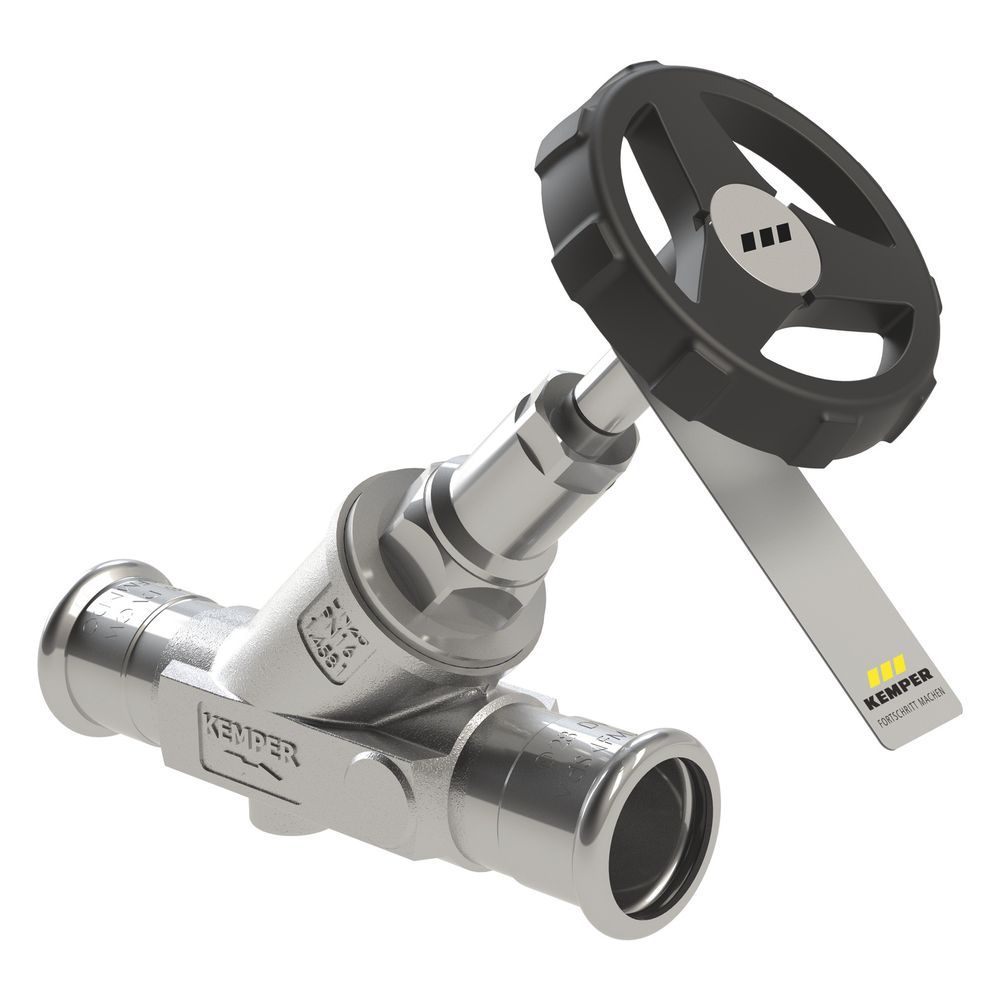 Kemper Niro Freistrom-absperrventil Ohne Entleerung, Mapress Dn 32/35, Pn 16, Edelstahl, Figur 073 00