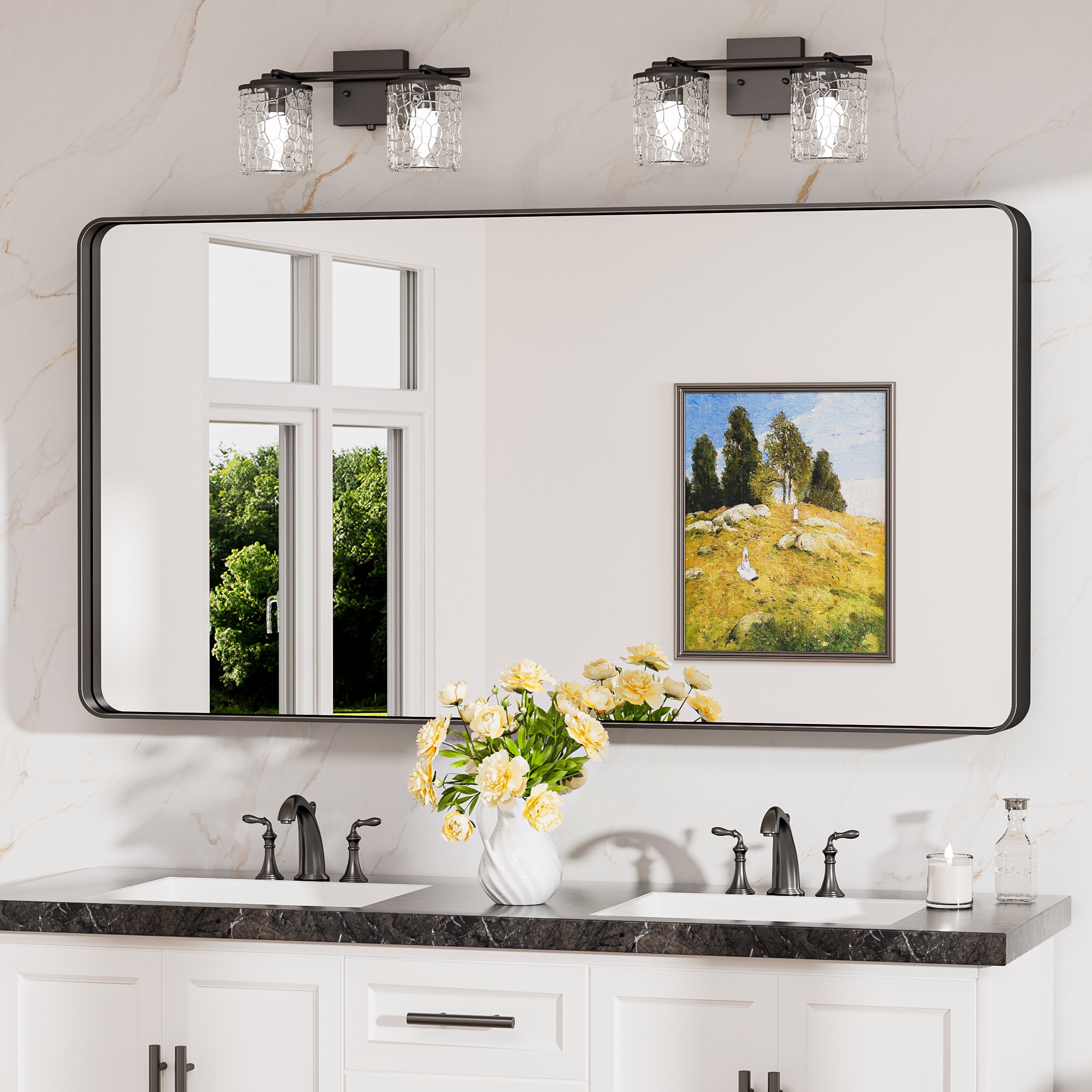 Keonjinn Wandspiegel Mit Robust Gehärtetem Glas, 120x60cm Badezimmerspiegel Mit Alurahmen, Rechteckiger Badspiegel Vertikal Und Horizontal Möglich, Matt Schwarz