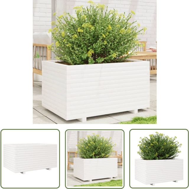 Pflanzkübel Weiß 90x60x49,5 Cm Massivholz Kiefer - Kiefernholzkübel - Blumentopf - Pflanzkübel Weiß - Gartendekoration - Balkonpflanzen - The Living Store