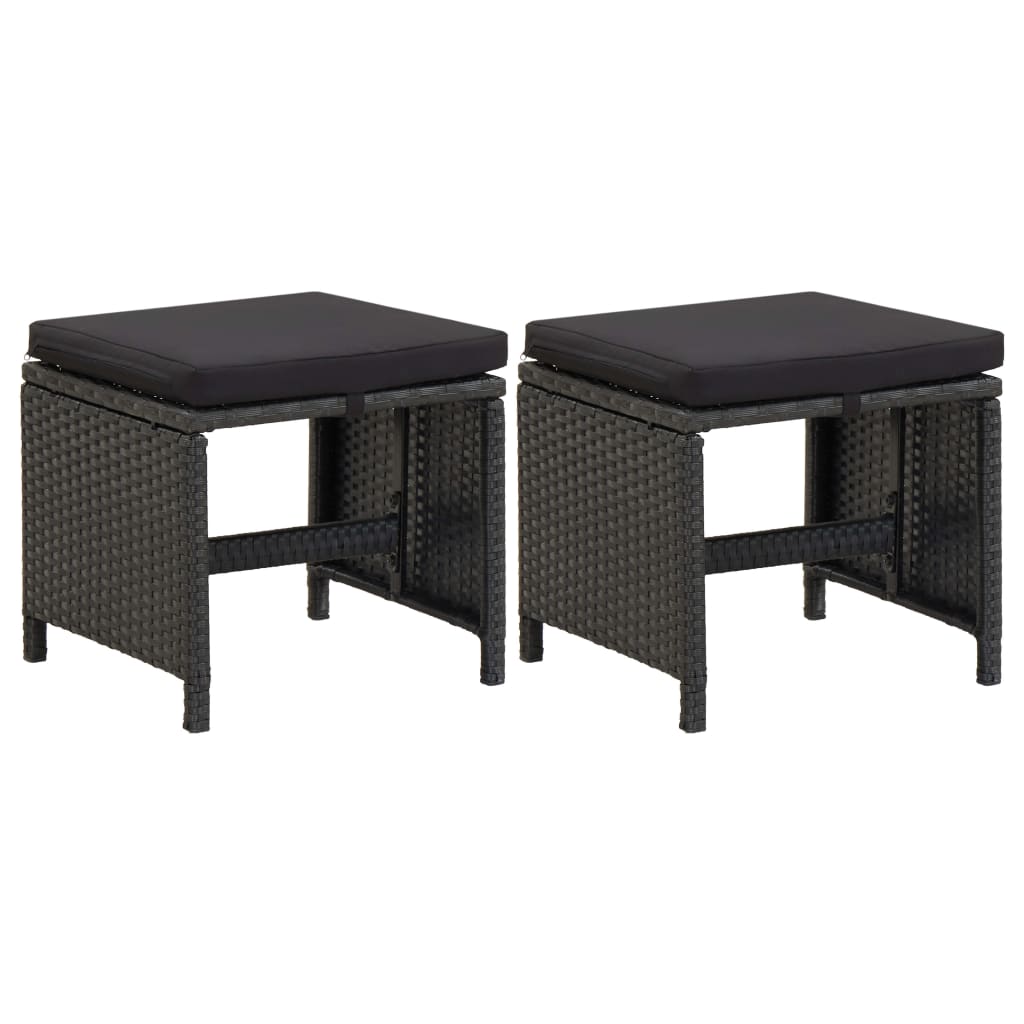 Gartenhocker Mit Kissen 2 Stk. Poly Rattan Schwarz