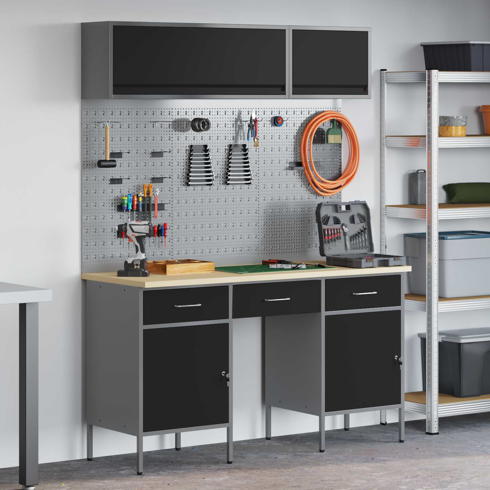 Arbeitsschrankset Mit Schubladen Mit Regal 8 Pcs Schwarz