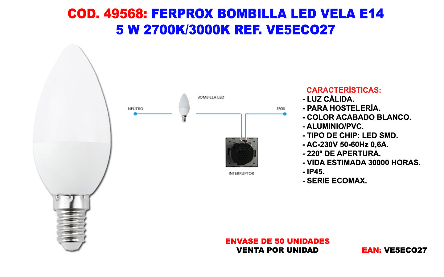Ferprox Led-kerzenlampe E14 5w 2700k/3000k