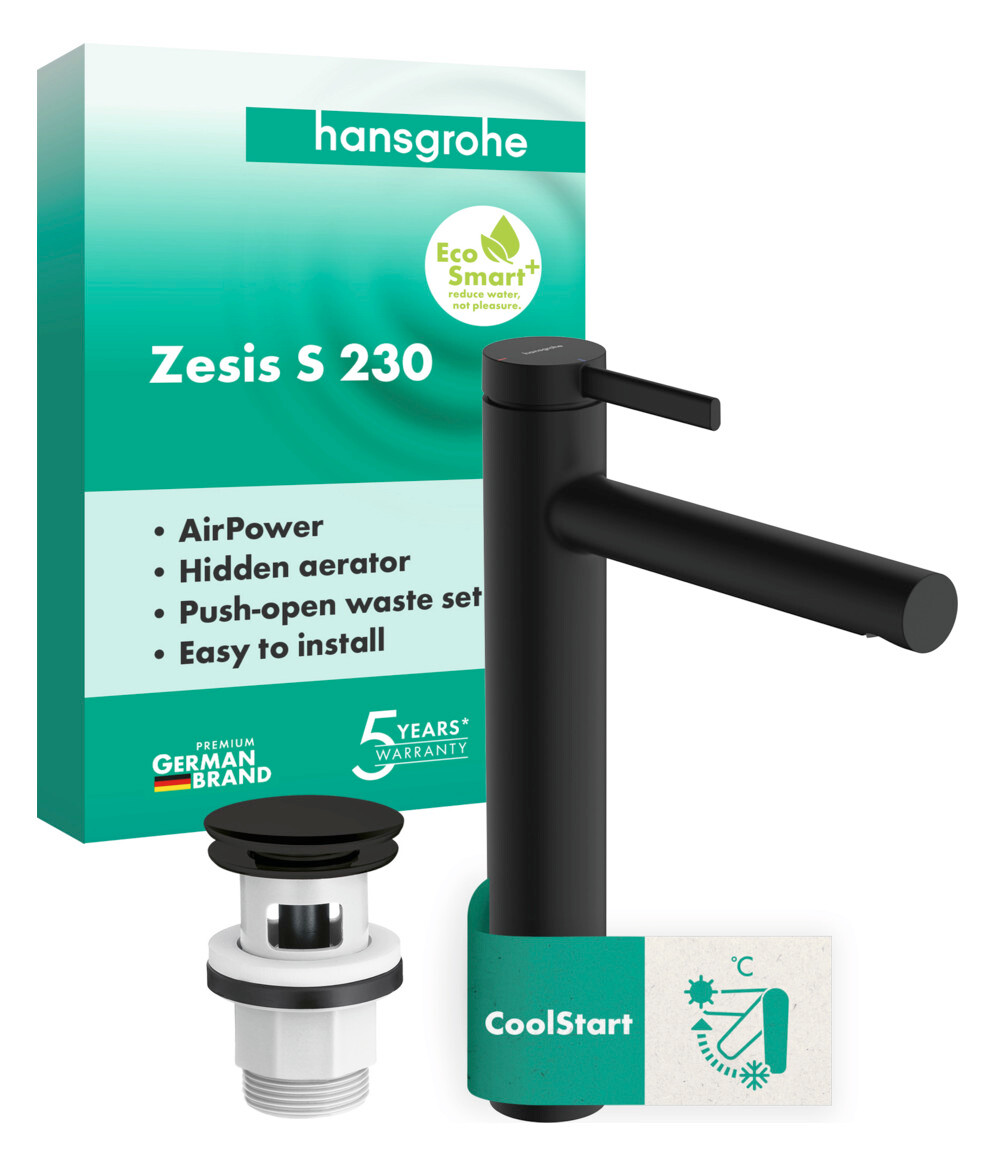 Hansgrohe Zesis S - Waschtischarmatur Mit Push-open-ablaufgarnitur, Coolstart, Mattschwarz 74732670