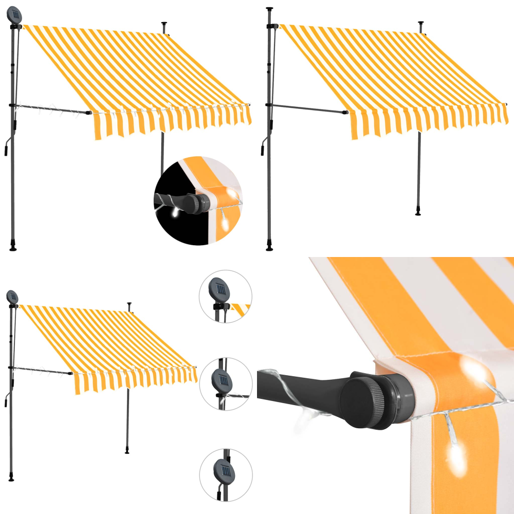 Einziehbare Markise Handbetrieben Mit Led 100 Cm Weiß Orange - Markise - Sonnenschutz - Gartendekoration - Outdoor Möbel - Terrasse - Home & Living