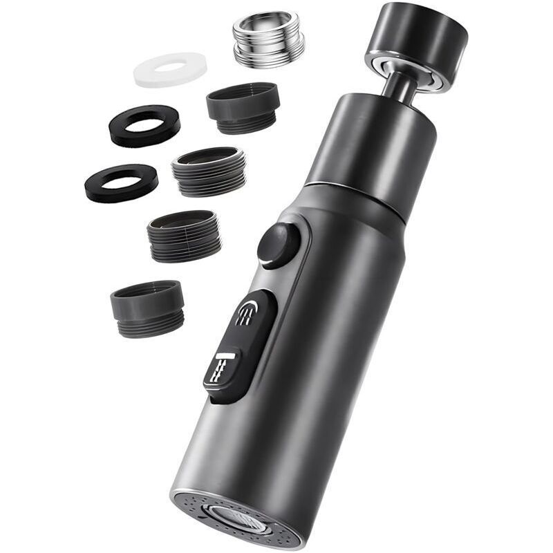 Aérateur De Robinet Pivotant 360° Avec 3 Modes, Mousseur Économie D'Eau. Adaptateur Pour Robinet Salle De Bain/lavabo, Noir.