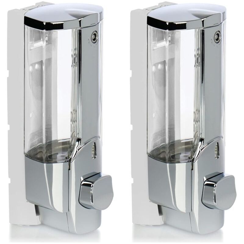 Distributeur De Savon Mural 2x Rechargeable – Capacité 380 Ml – Dimensions 19x8,5x7,5 Cm – Pour Gel Douche Et Shampoing