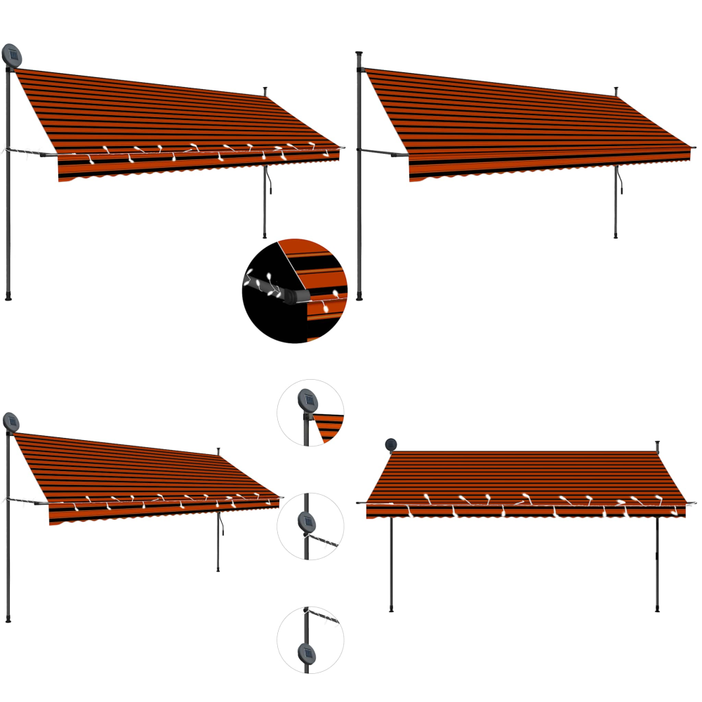 Einziehbare Markise Handbetrieben Mit Led 350 Cm Orange Braun - Markise - Sonnenschutz - Outdoor Möbel - Gartendekoration - Terrassenüberdachung - Home & Living