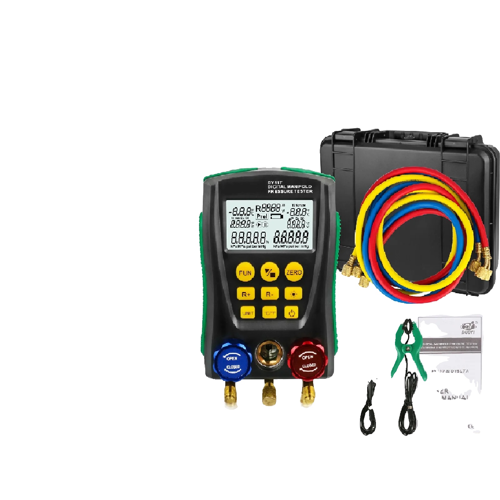 Digitales Manometer, Druckmessbereich 0 Kpa - 6000 Kpa, Temperaturmessbereich -40°c Bis 150°c, Schlauchlänge 1,5m, Genauigkeit +/- 0,5%,