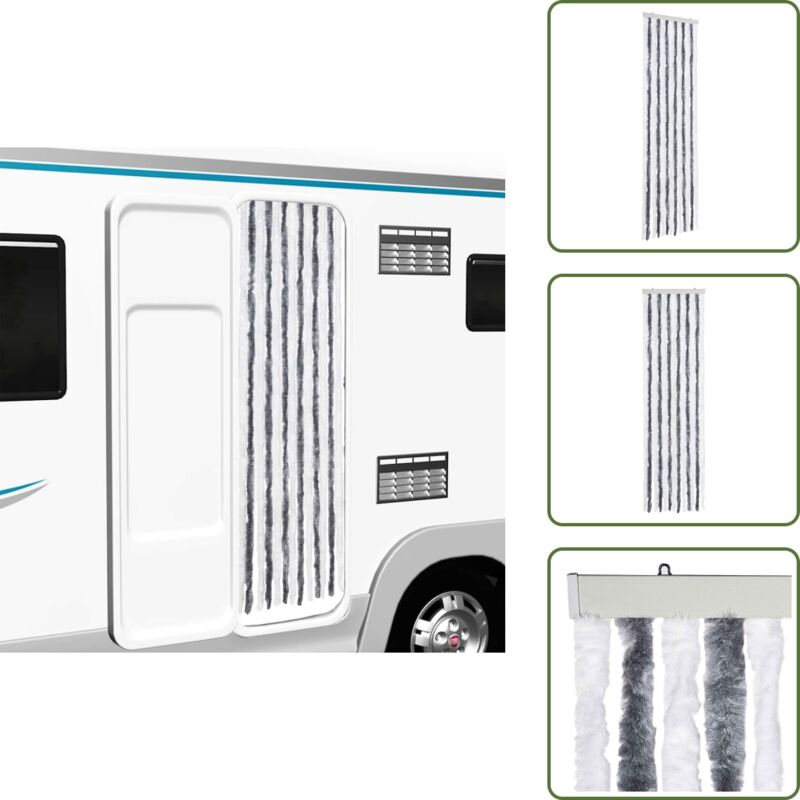 Insektenschutz-vorhang Grau Und Weiß 56x185 Cm Chenille - Insektenschutzvorhang - Fliegenschutz - Moskitonetze - Fenstertürschutz - Wohnwagen Zubehör - The Living Store